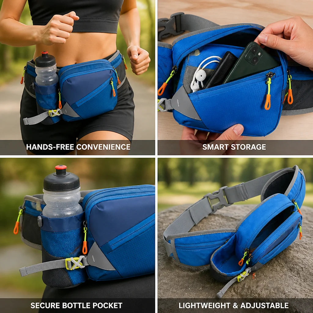 Ultralight Oxford Fabric Hip Bag for Running (with Bottle and Phone Pockets)