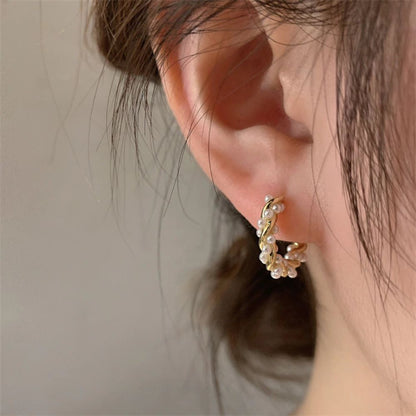 Twisted Hoop Earrings with Pearls