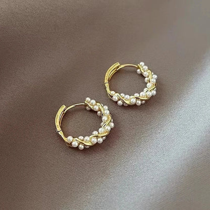 Twisted Hoop Earrings with Pearls