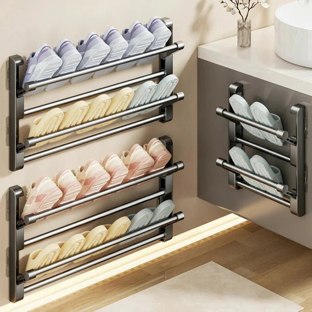 Wall-Mounted Shoe Rack with Drainage System
