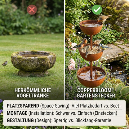 Bird Bath Garden Stake Copper Look 3 Bowls