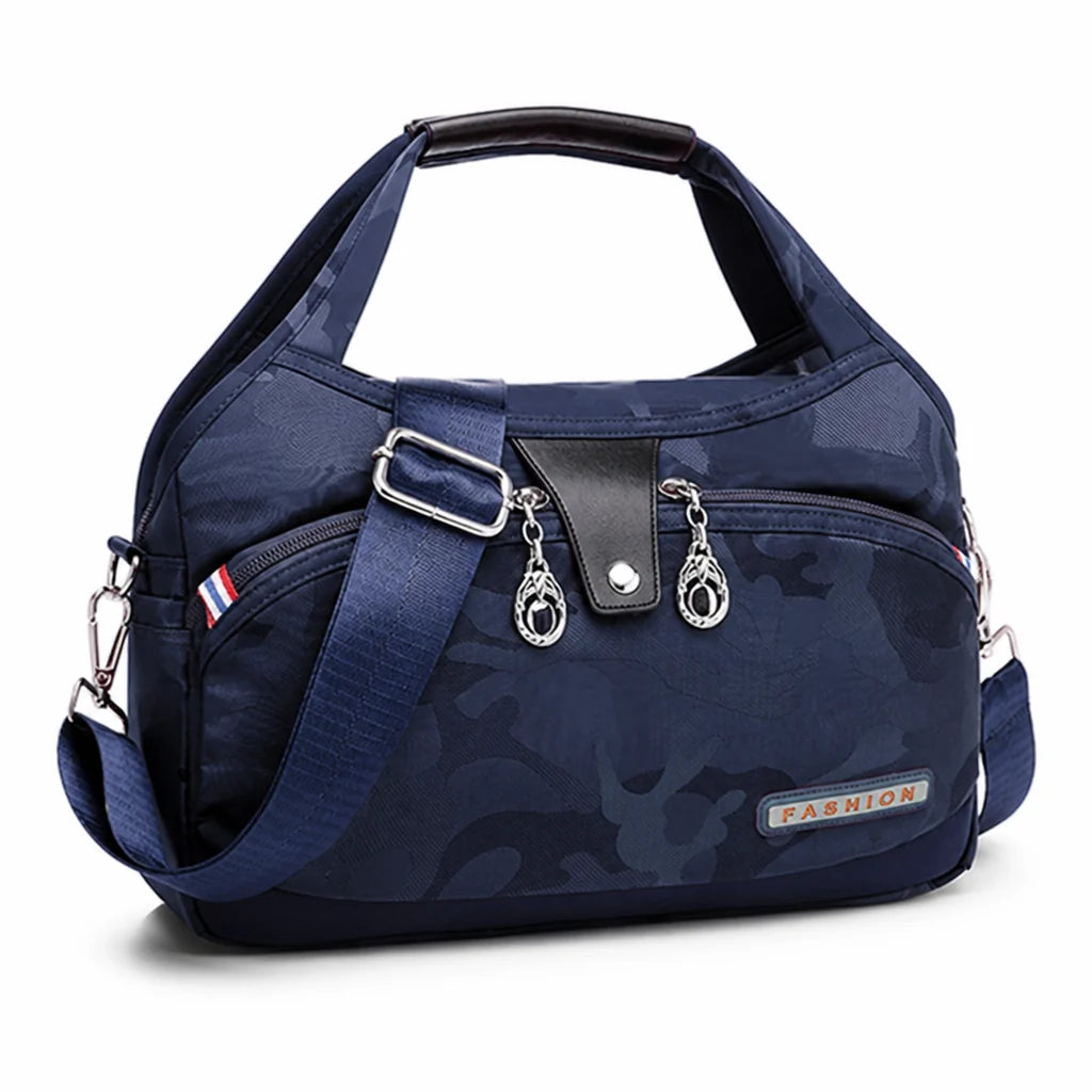 Anti-theft waterproof nylon crossbody bag with multiple zippers