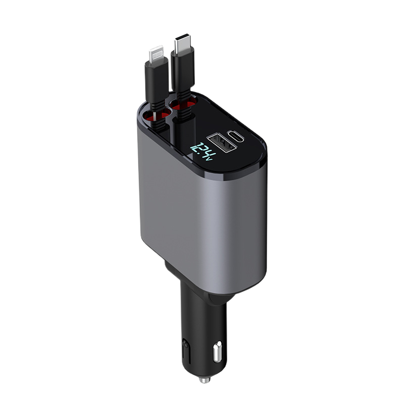 4-in-1 Retractable Car Charger with Fast Charging