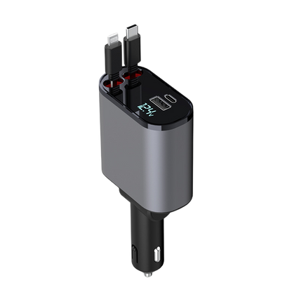 4-in-1 Retractable Car Charger with Fast Charging