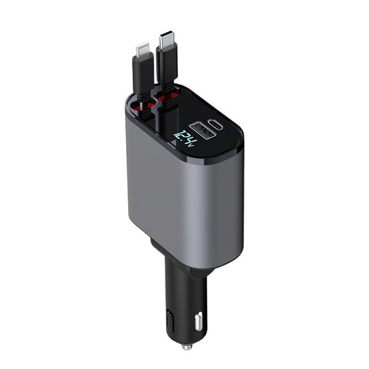 4-in-1 Retractable Car Charger with Fast Charging