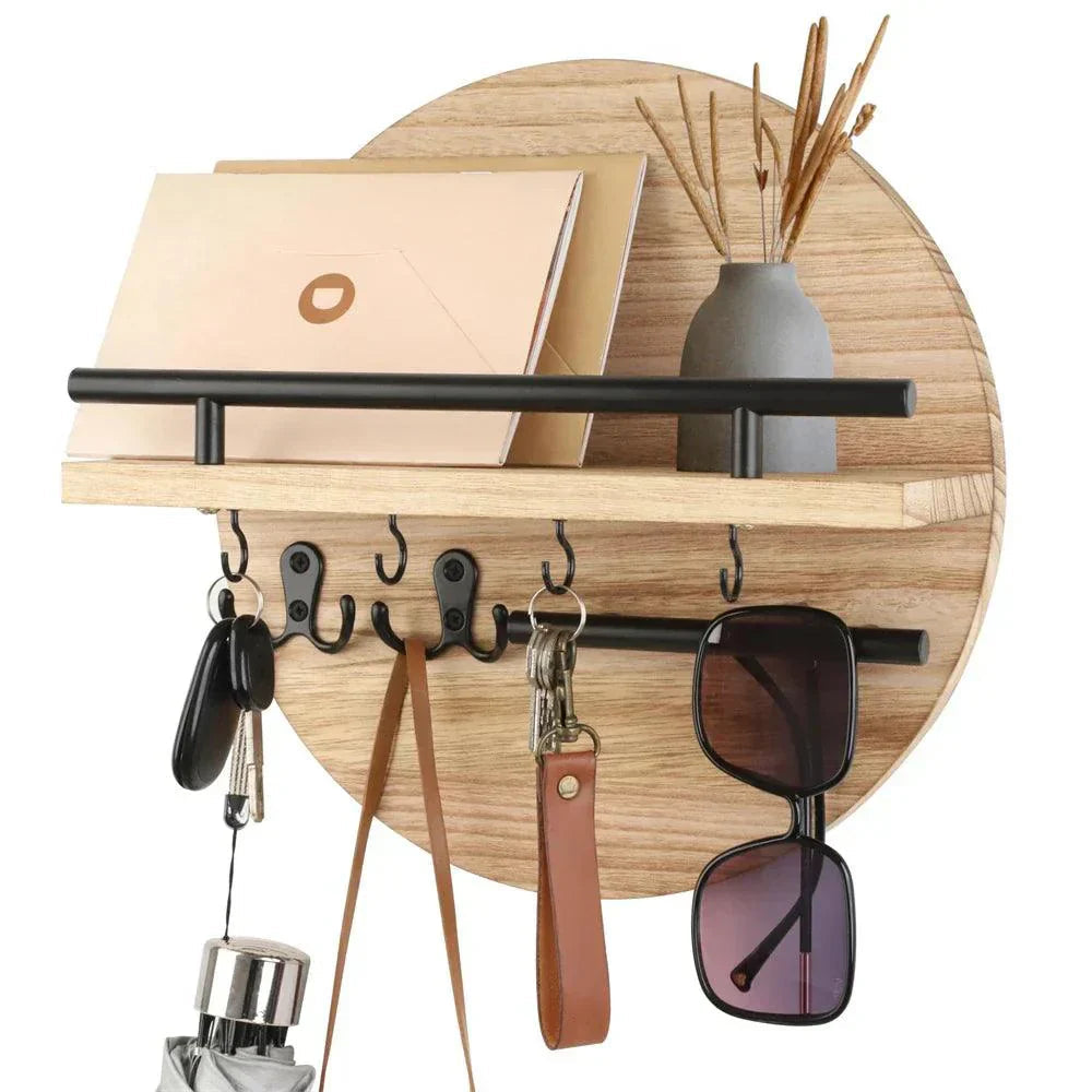 Round Wall-Mounted Key Holder with Shelf