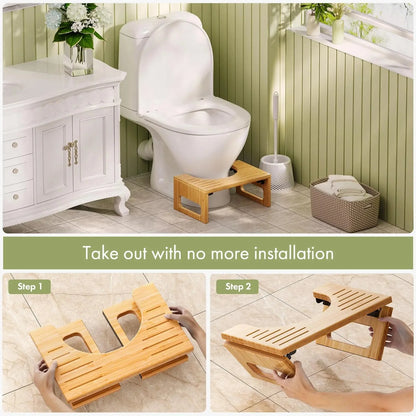 Foldable Bamboo Toilet Stool with Non-Slip Surface