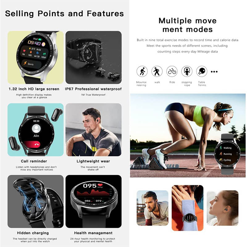 2-in-1 Smartwatch with Bluetooth Headphones