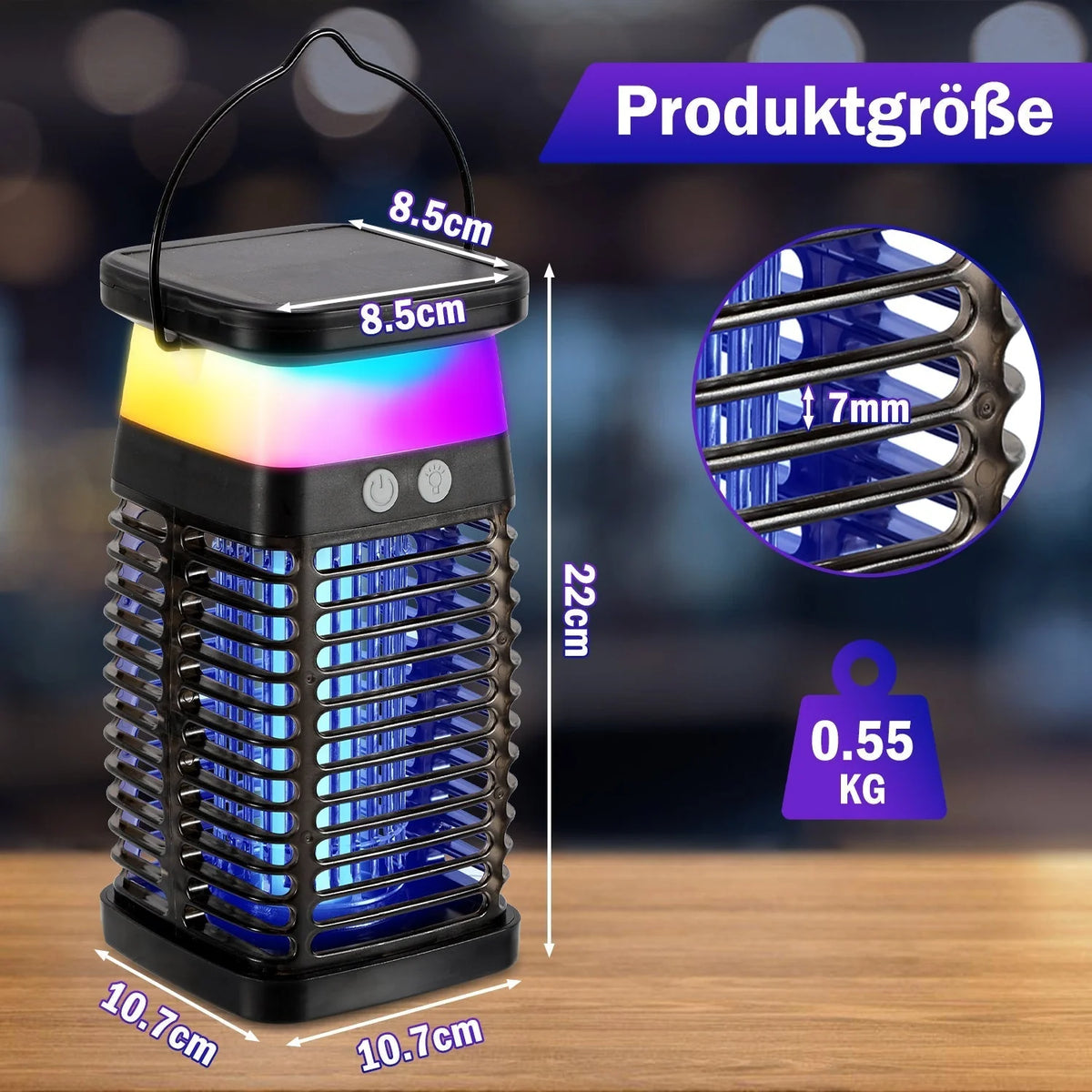 Solar-powered UV mosquito trap with RGB light