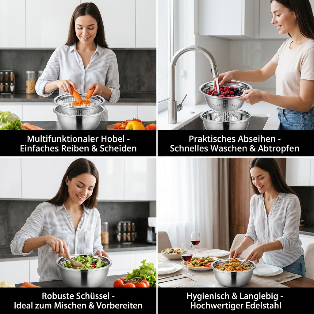 Vegetable Cutter Set with Grater, Sieve, and Mixing Bowl
