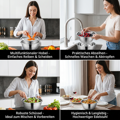 Vegetable Cutter Set with Grater, Sieve, and Mixing Bowl