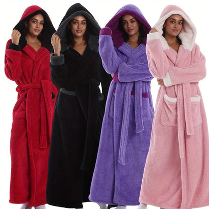 Unisex Fleece Bathrobe with Hood Extra Long