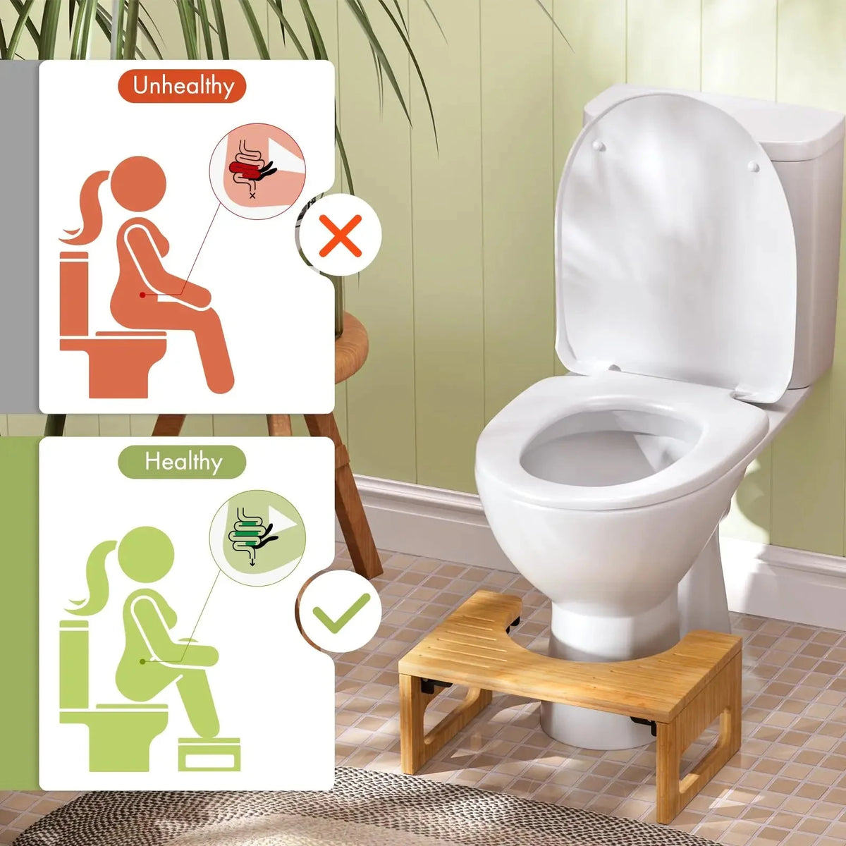 Foldable Bamboo Toilet Stool with Non-Slip Surface