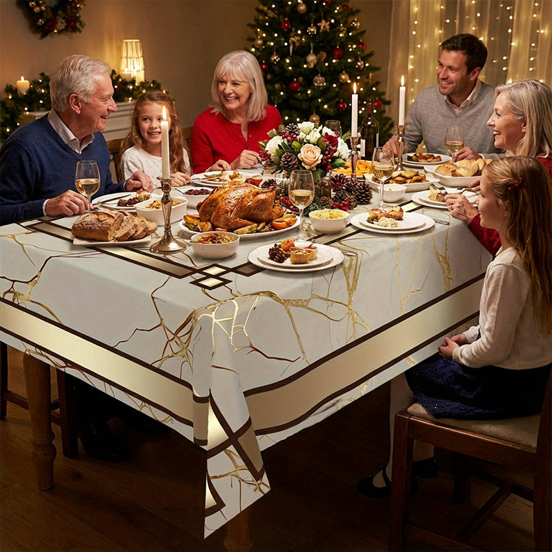 LuxeGuard Marble-Effect Tablecloth
