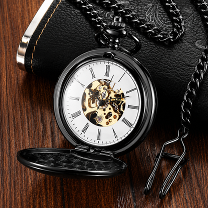 Mechanical Pocket Watch with Floral Engraving Design