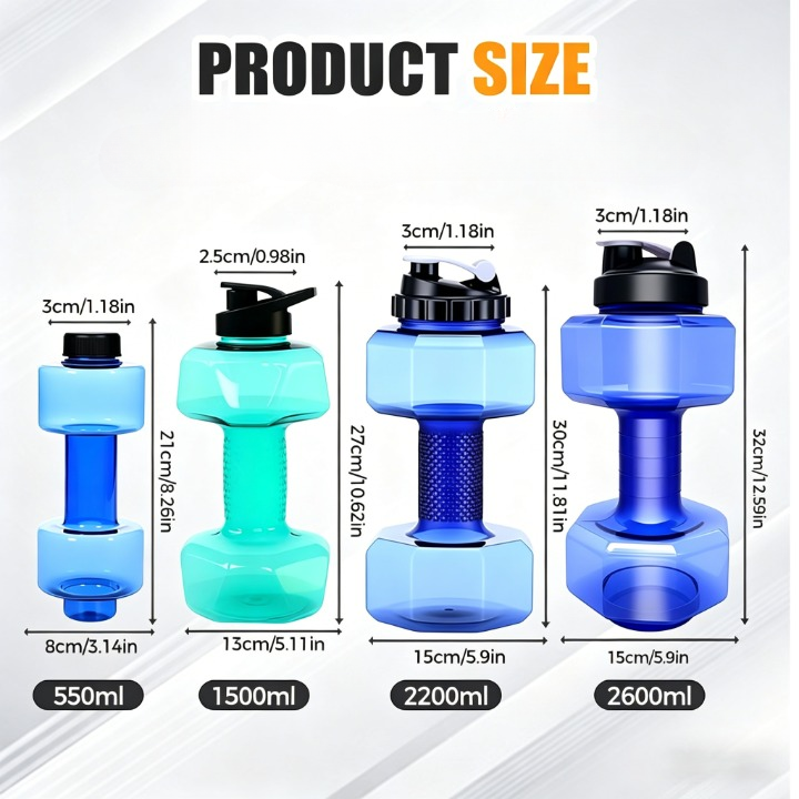 Dumbbell-shaped BPA-free drinking bottle with flip lid