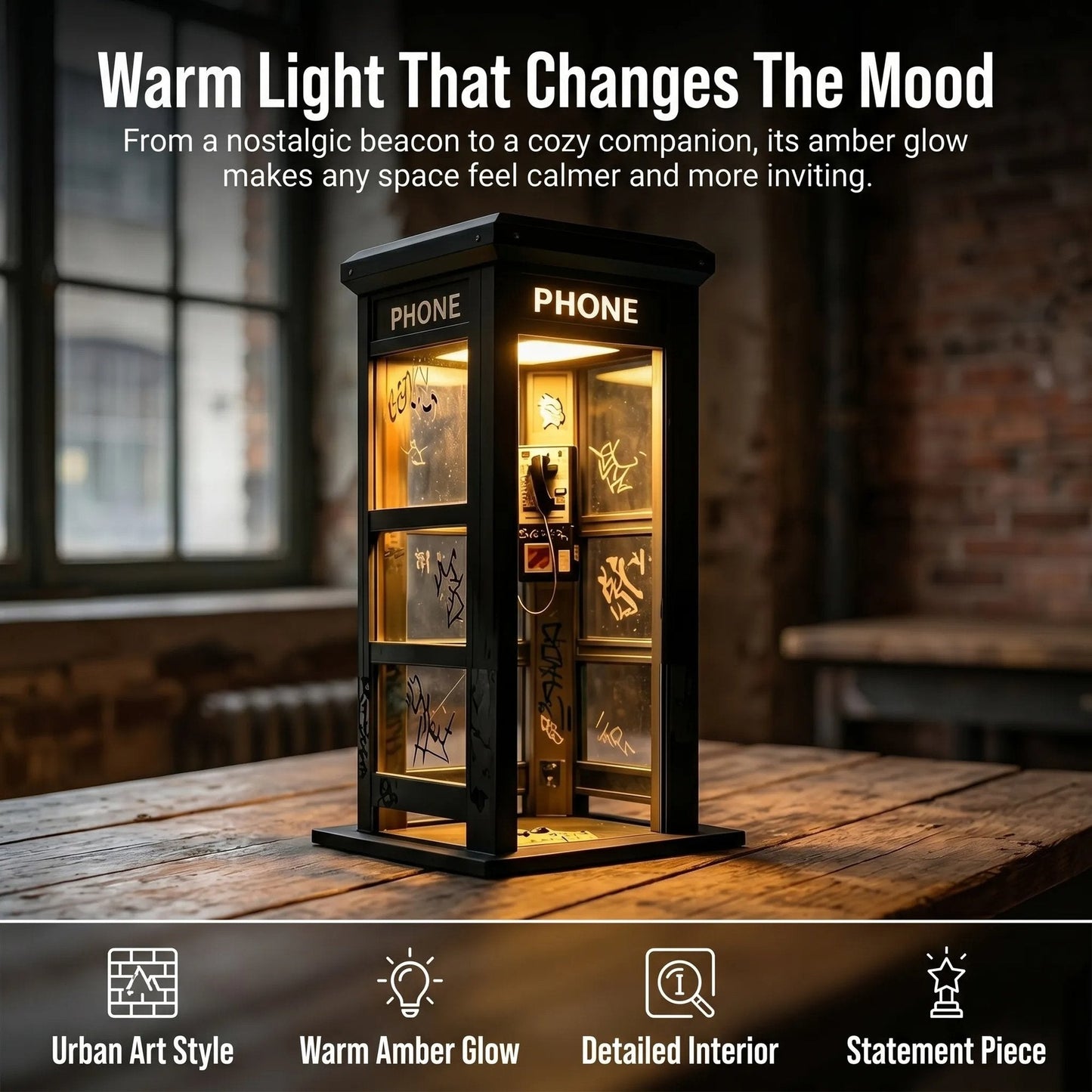 Retro Telephone Booth Lamp with Warm Ambient Light