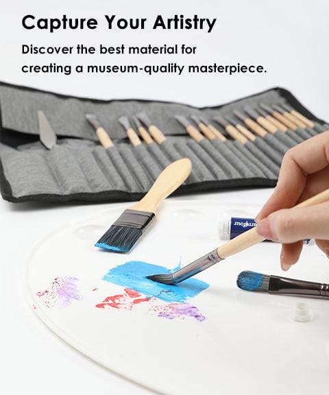 24-piece Brush Set with Roll Case and Palette Knife