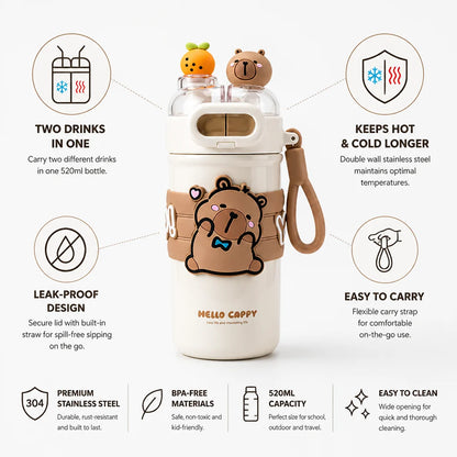 Insulated Stainless Steel Children's Water Bottle with Two Compartments (520 ml)