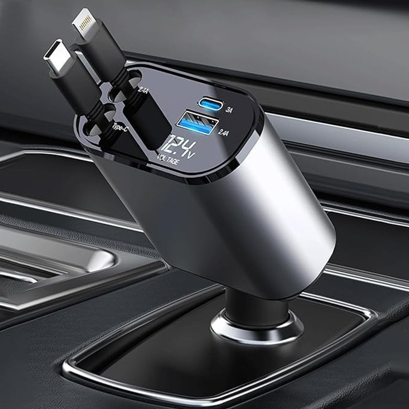 4-in-1 Retractable Car Charger with Fast Charging