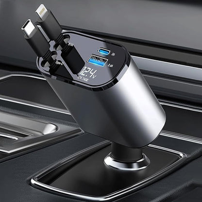 4-in-1 Retractable Car Charger with Fast Charging
