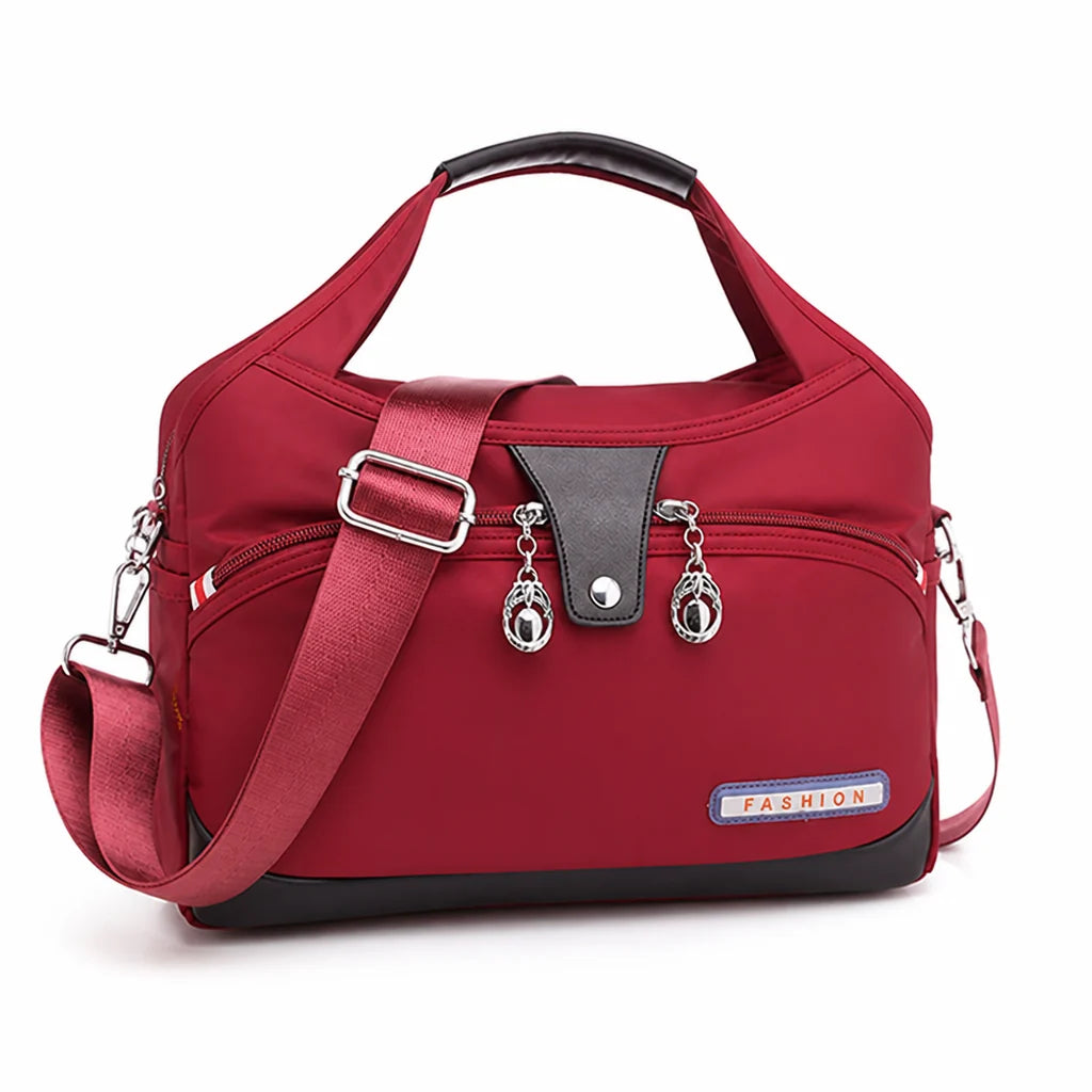 Anti-theft waterproof nylon crossbody bag with multiple zippers