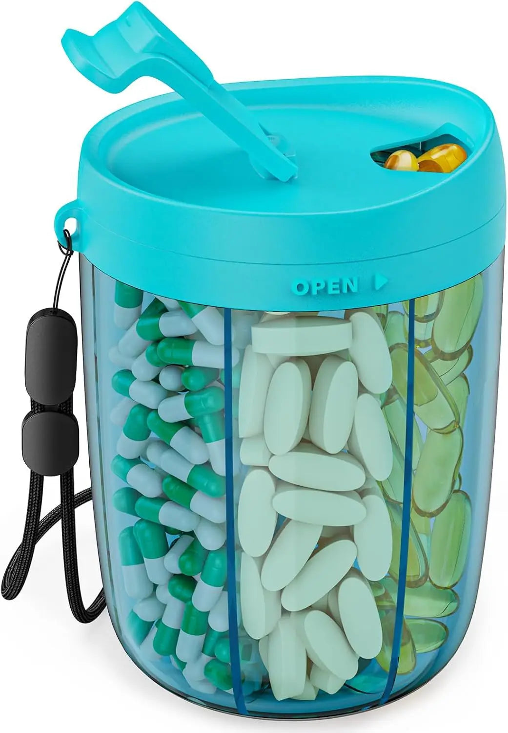 Tablet box with 6 compartments and clear lid
