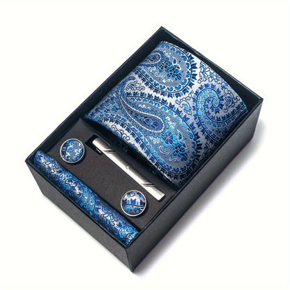 Men's Paisley Tie Set with Pocket Square & Cufflinks