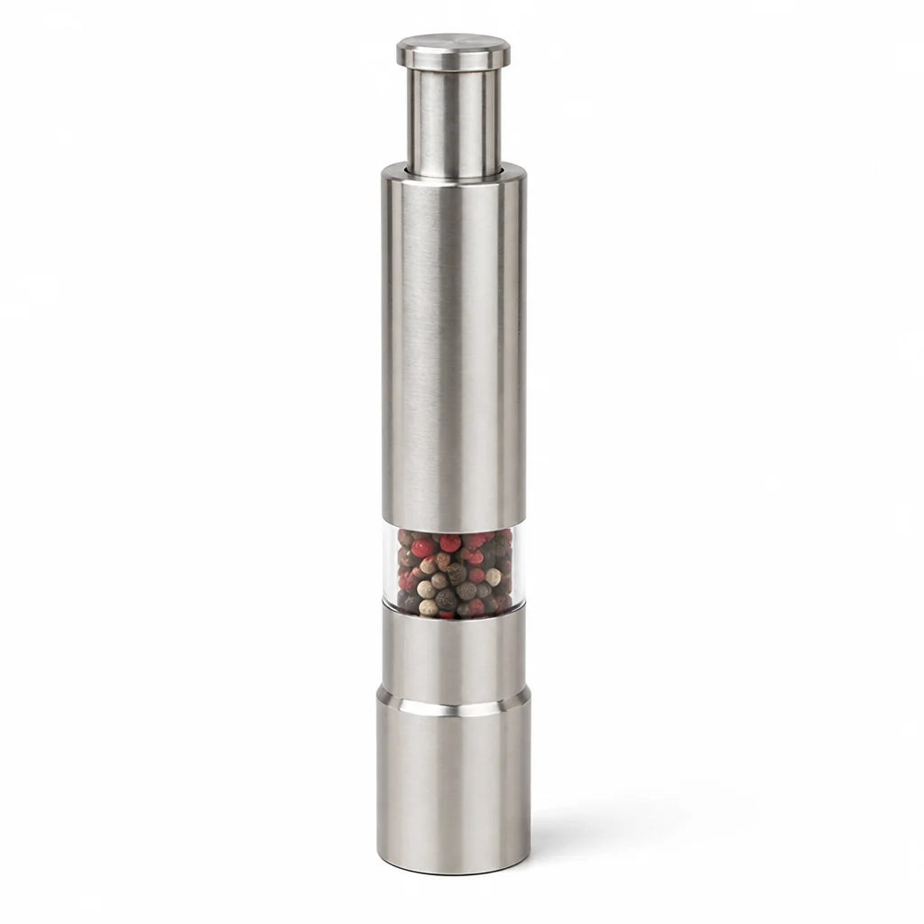 Single-Hand Stainless Steel Salt and Pepper Mill (2-Pack)