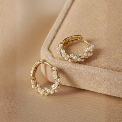 Twisted Hoop Earrings with Pearls