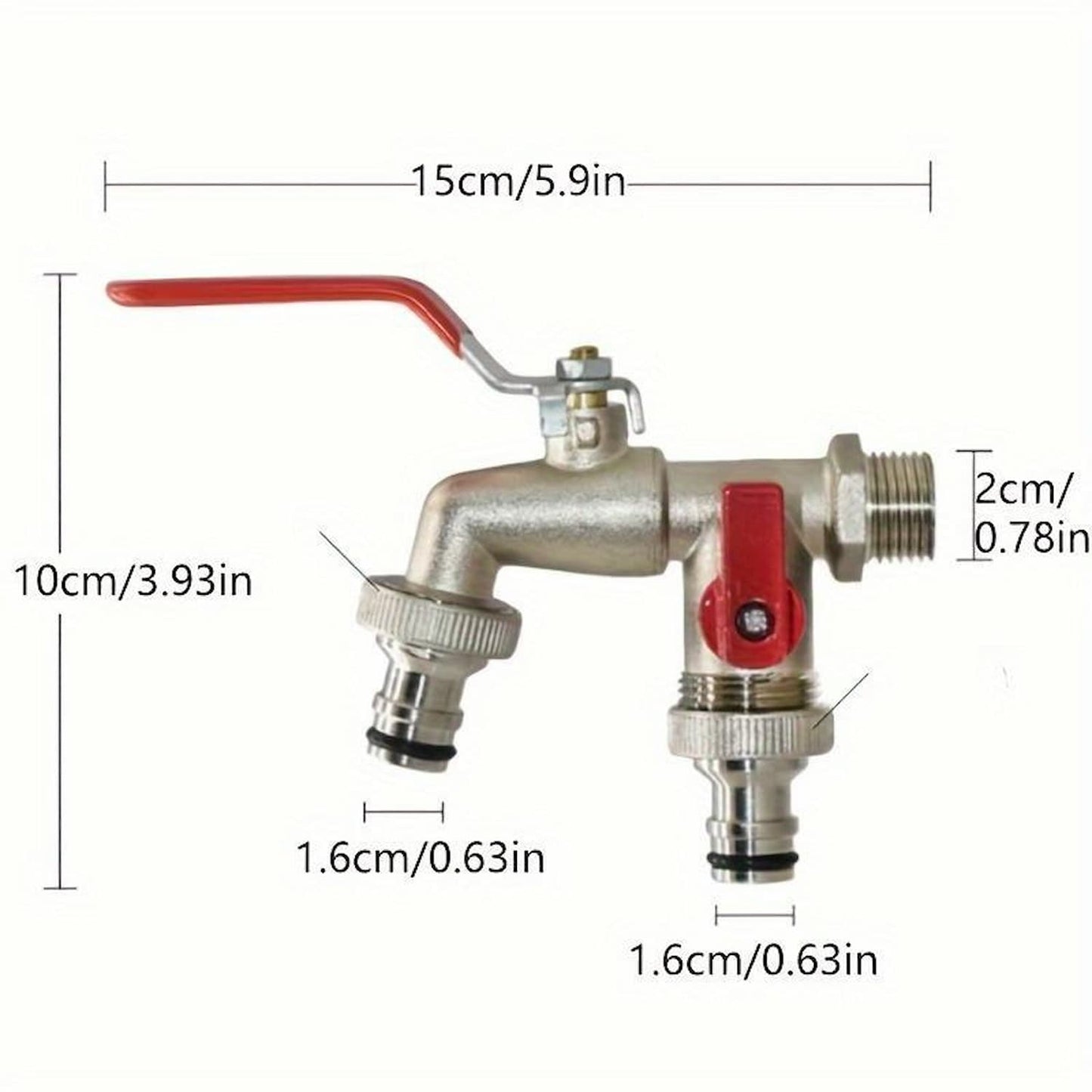 Double stainless steel water tap with 2 outlets
