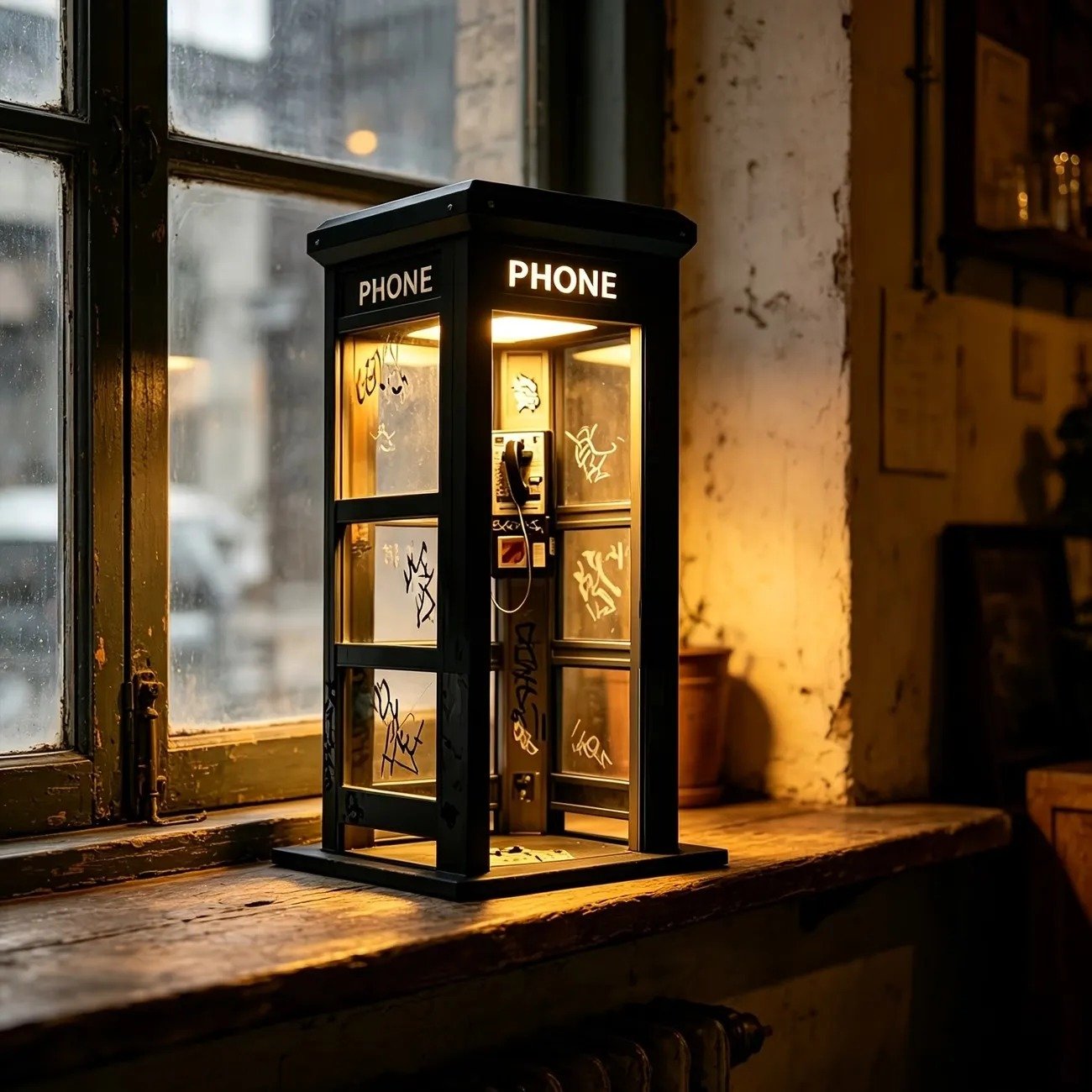 Retro Telephone Booth Lamp with Warm Ambient Light