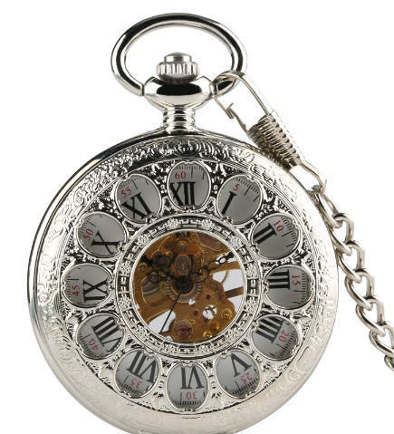Mechanical Pocket Watch with Floral Engraving Design
