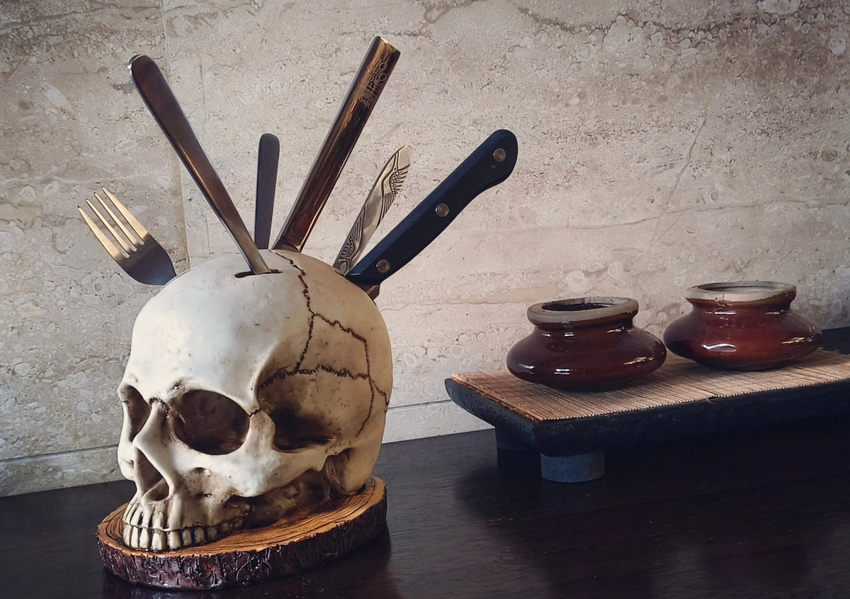 Skull Knife Holder – Gothic Kitchen Decor