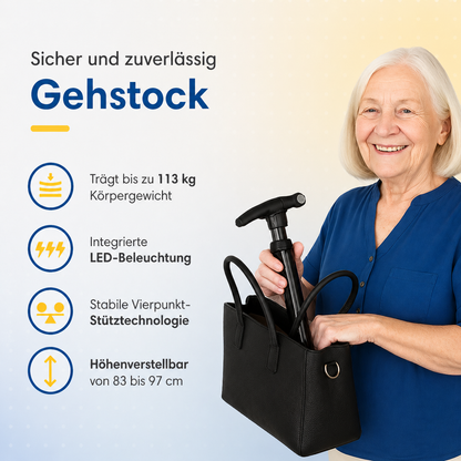Height-Adjustable Walking Stick with 4-Point Base