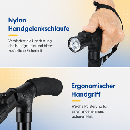 Height-Adjustable Walking Stick with 4-Point Base