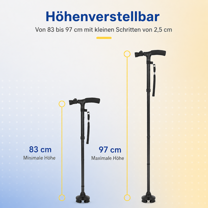 Height-Adjustable Walking Stick with 4-Point Base