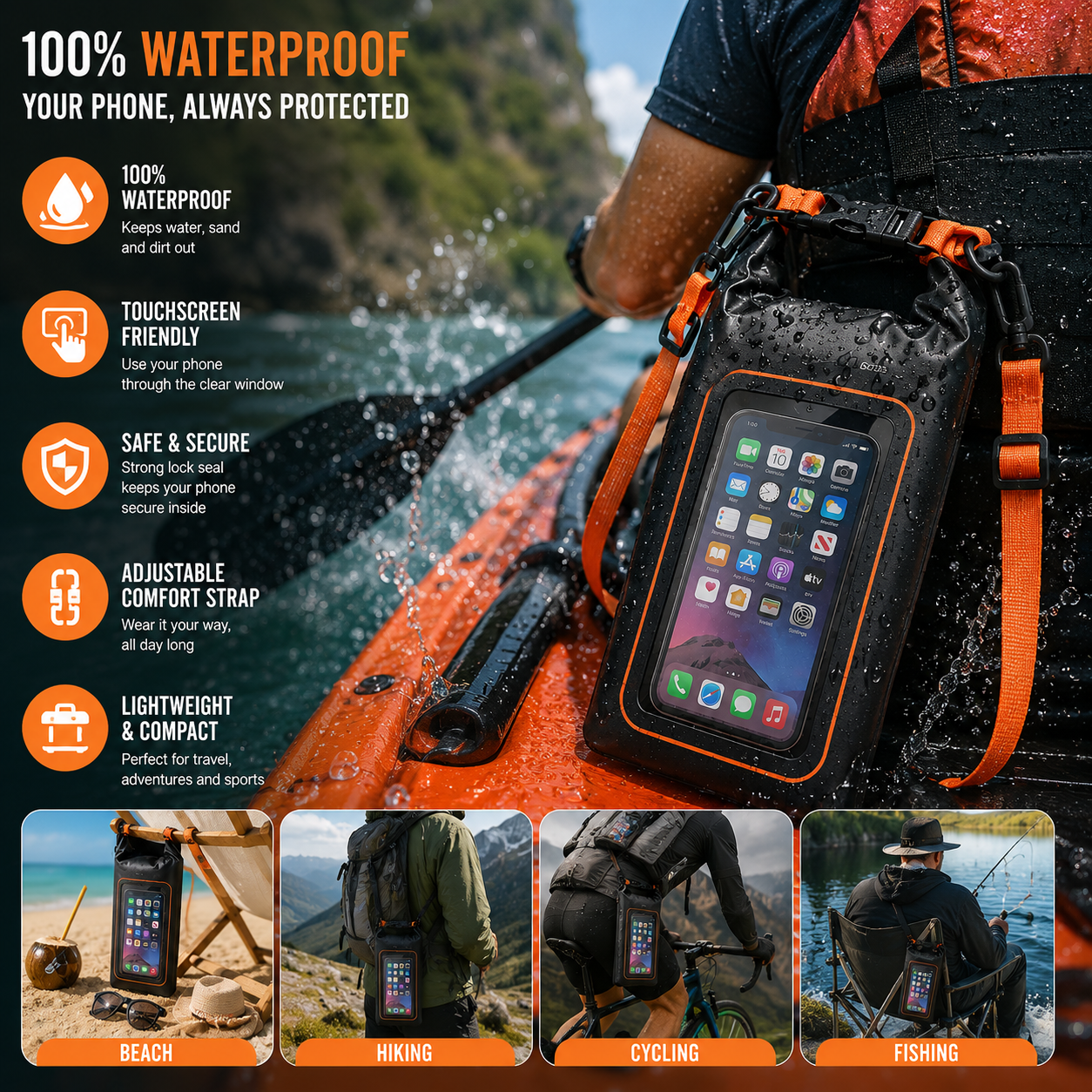 Waterproof Phone Bag with Shoulder Strap