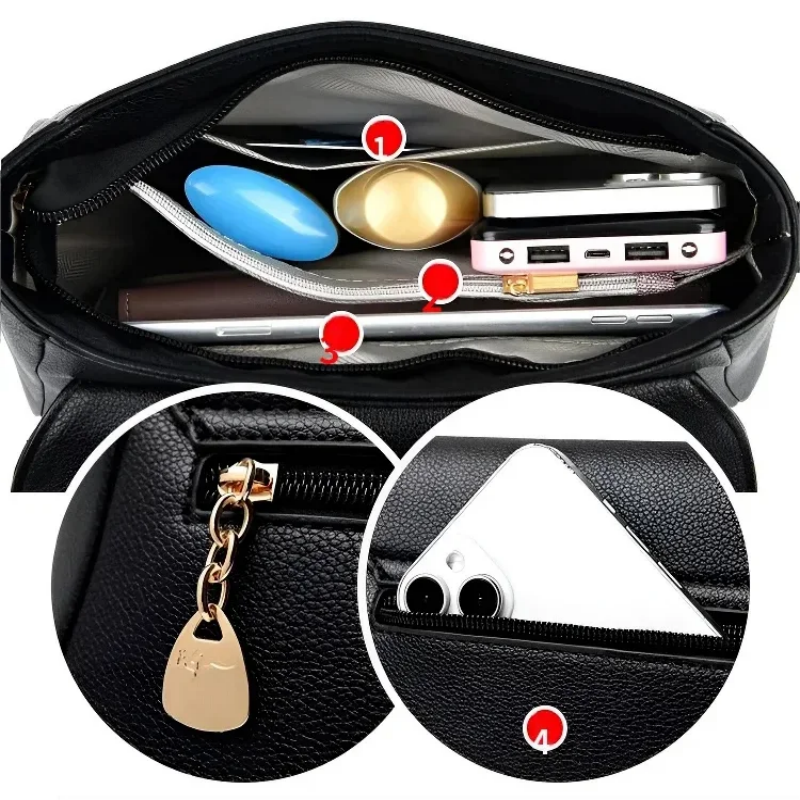 Multi-Compartment Women's PU Leather Handbag