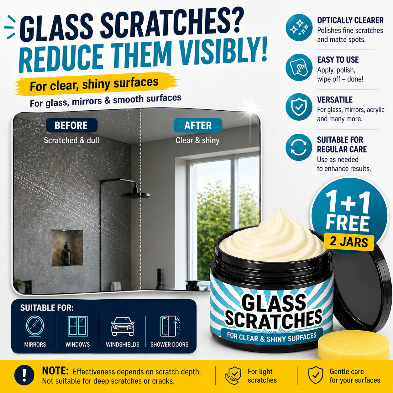 Glass Scratch Remover Polish Cream — Twin Pack