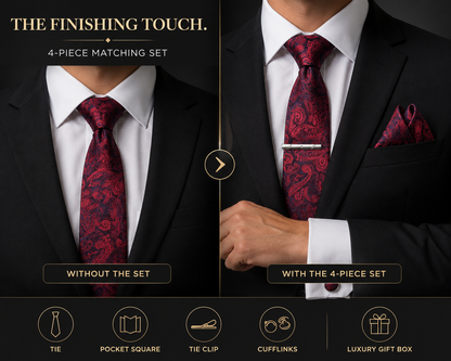 Men's Paisley Tie Set with Pocket Square & Cufflinks