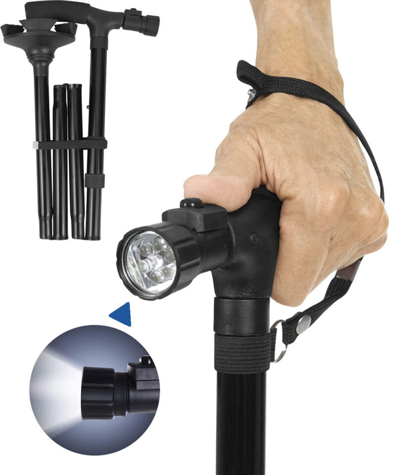 Height-Adjustable Walking Stick with 4-Point Base
