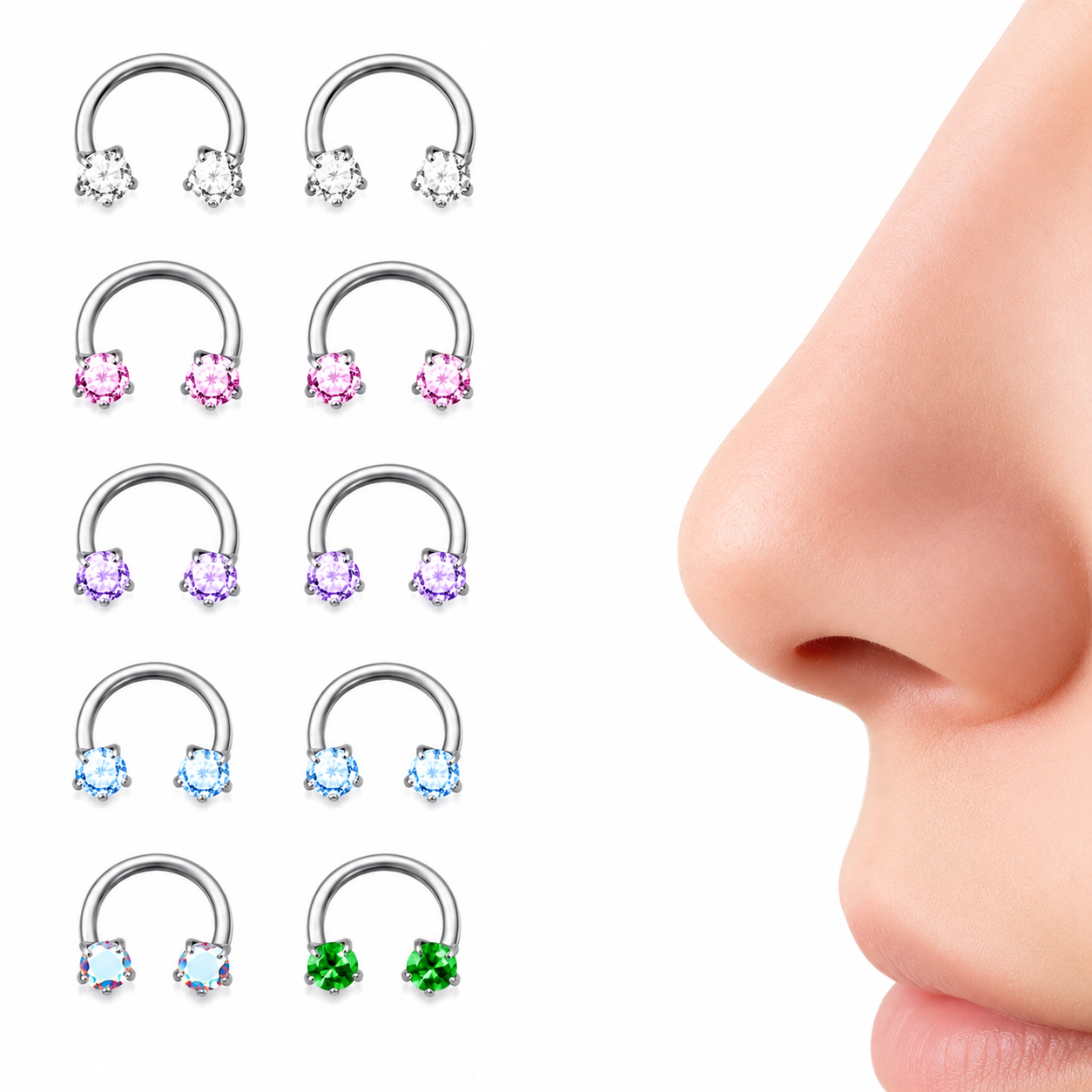 SilkCurve Titanium Horseshoe Nose Ring with Zirconia