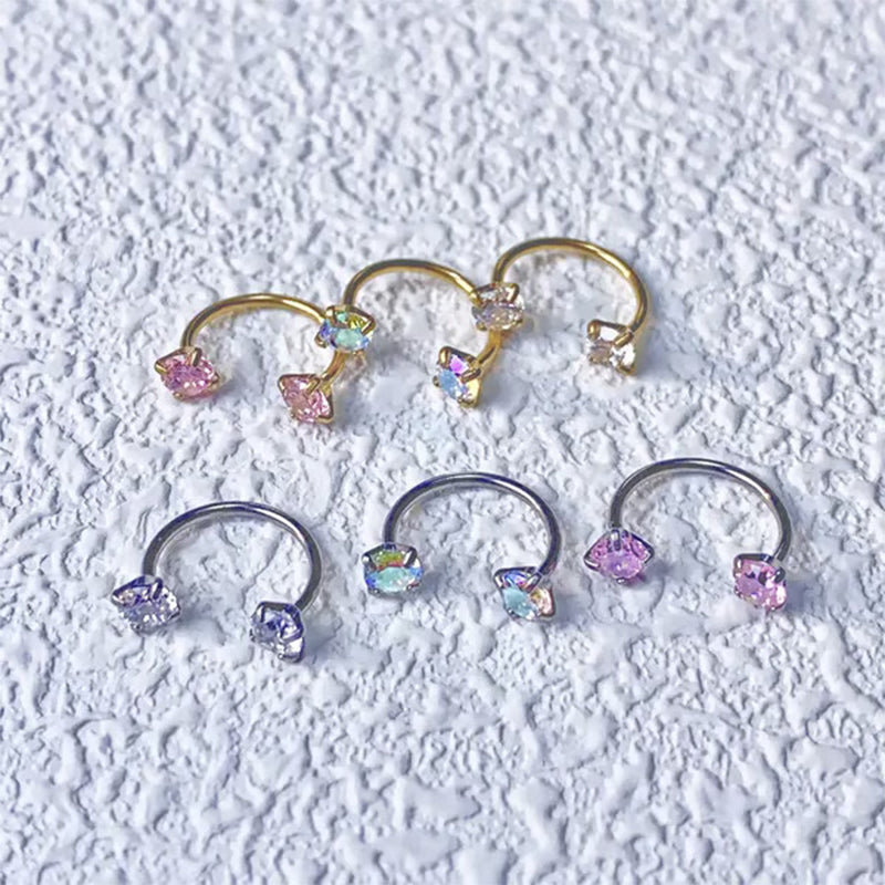 SilkCurve Titanium Horseshoe Nose Ring with Zirconia