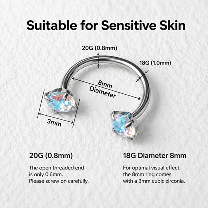 SilkCurve Titanium Horseshoe Nose Ring with Zirconia