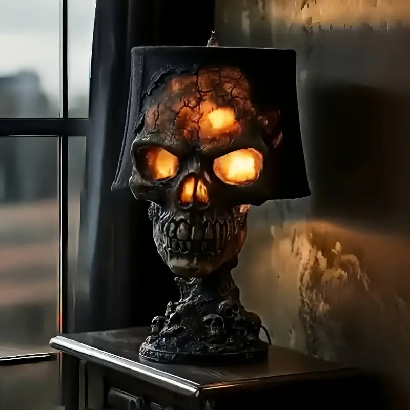 Skull Lava Lamp with Pulsing Red-Orange Light