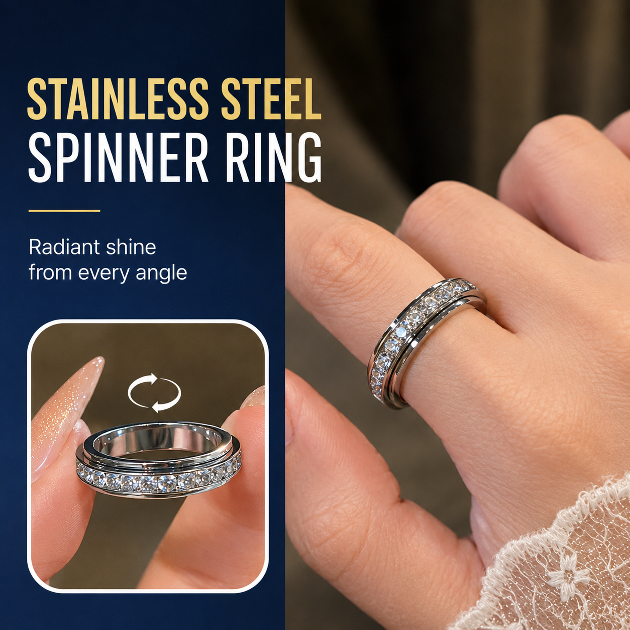 Titanium Steel Spinner Ring with Zirconia