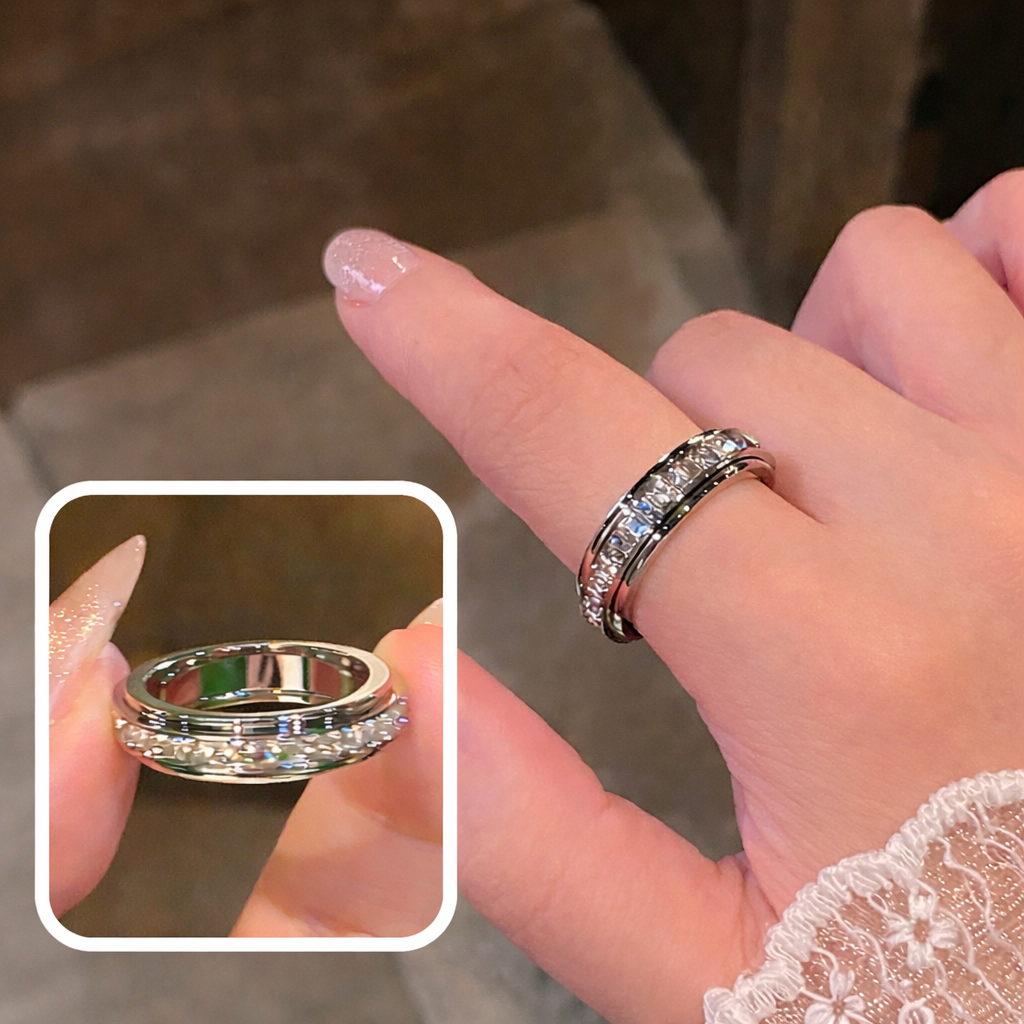 Titanium Steel Spinner Ring with Zirconia
