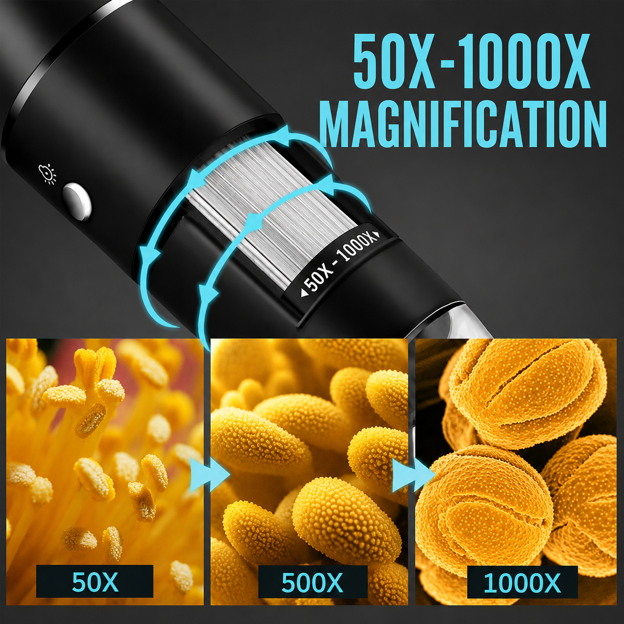 USB Digital Microscope 50-1600x with 8 LED Lights