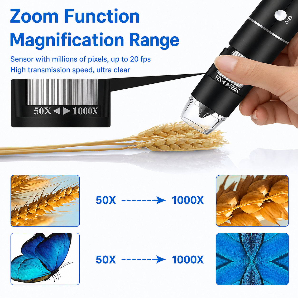 USB Digital Microscope 50-1600x with 8 LED Lights